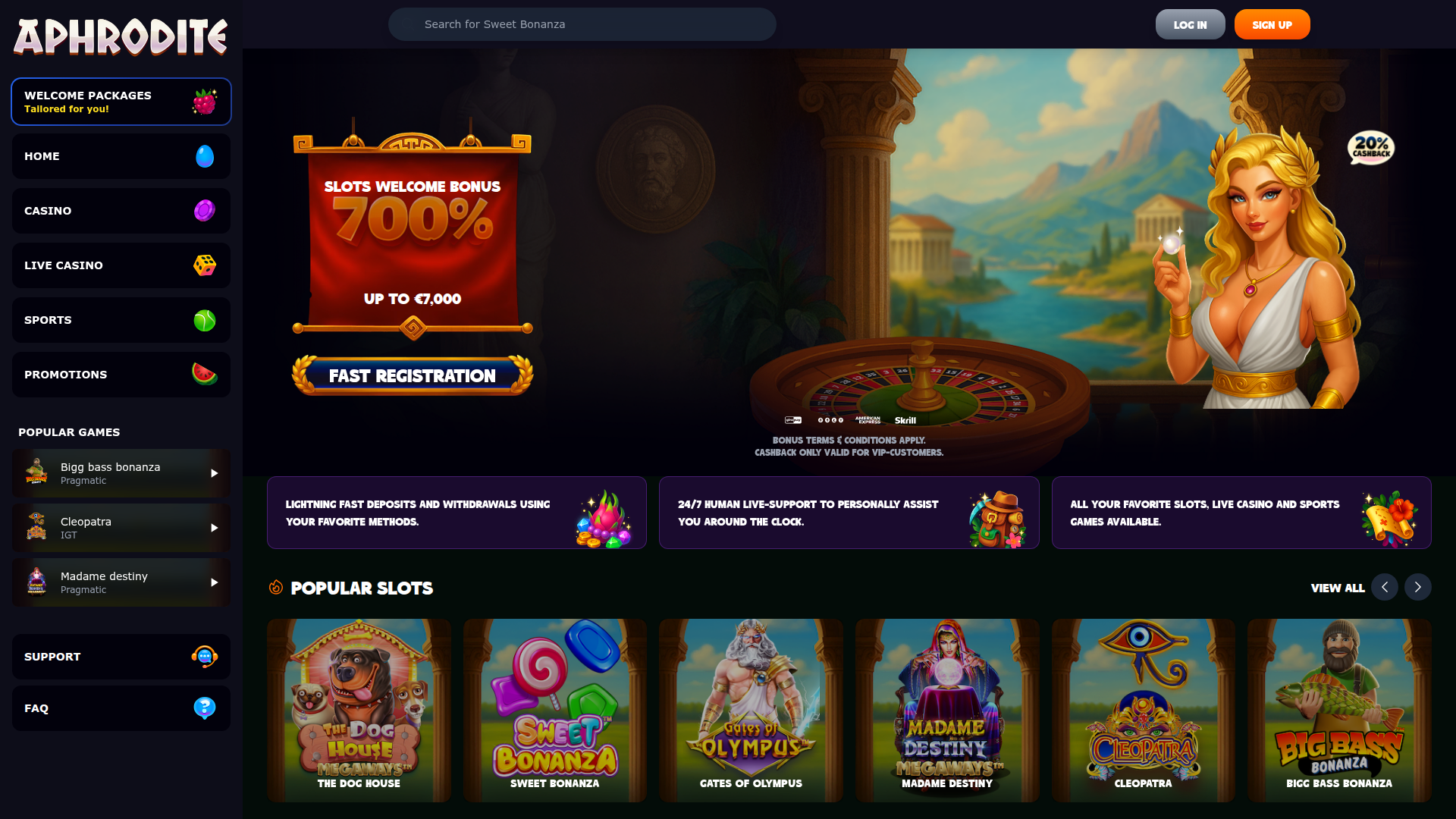 Aphrodite Casino Homepage