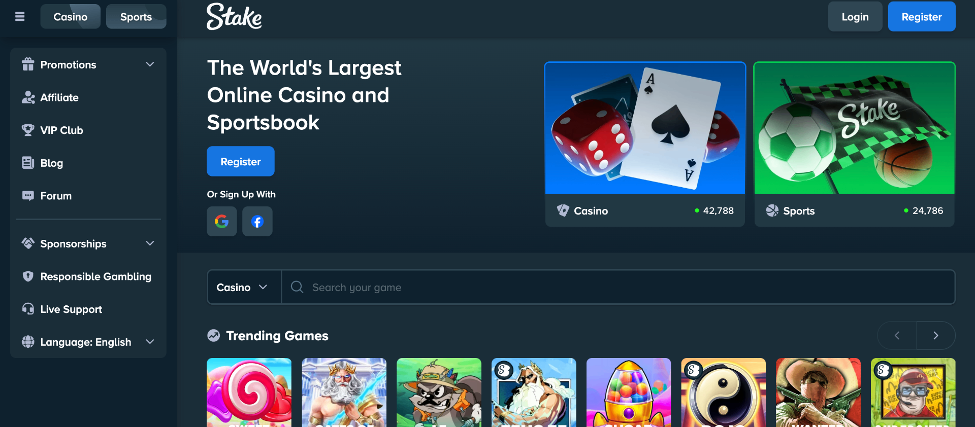 Stake Casino Homepage