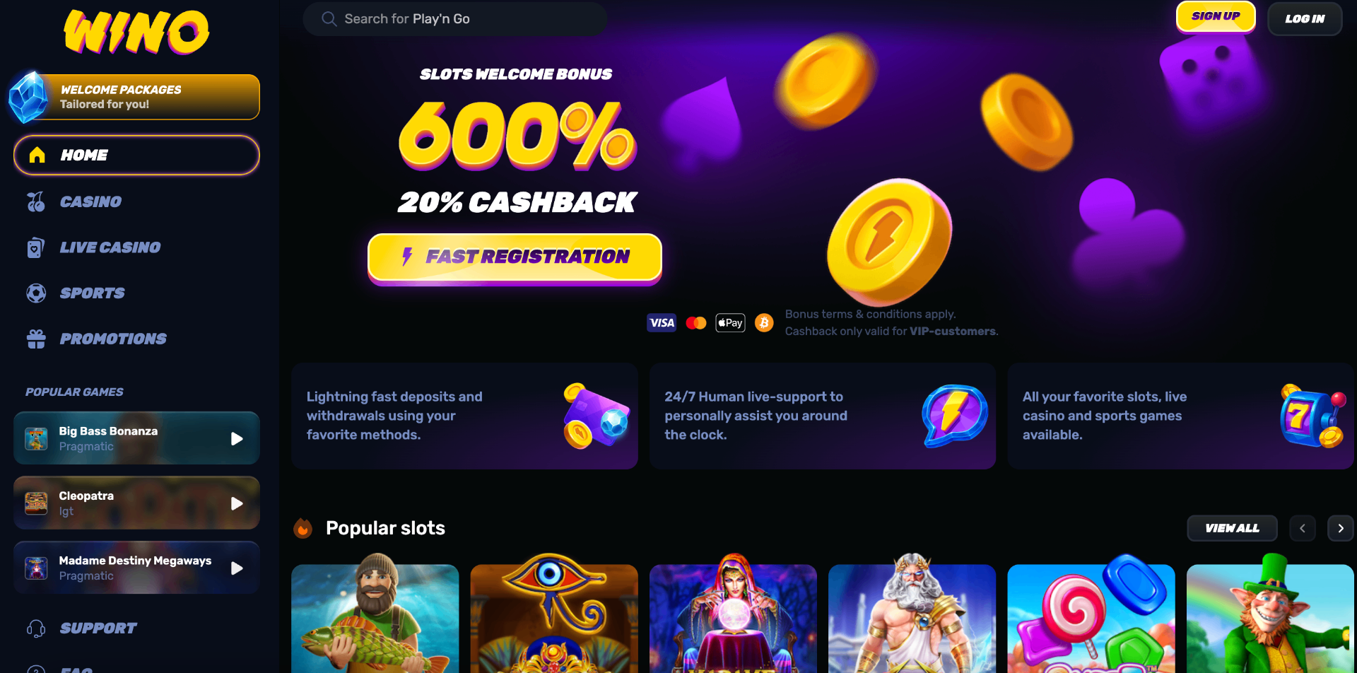 Wino Casino Homepage